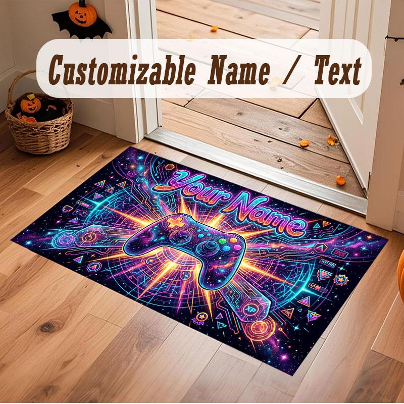 Game Controller Theme Crystal Velvet Floor Rug Personalized Custom Name Text Warm Carpet Home Decoration