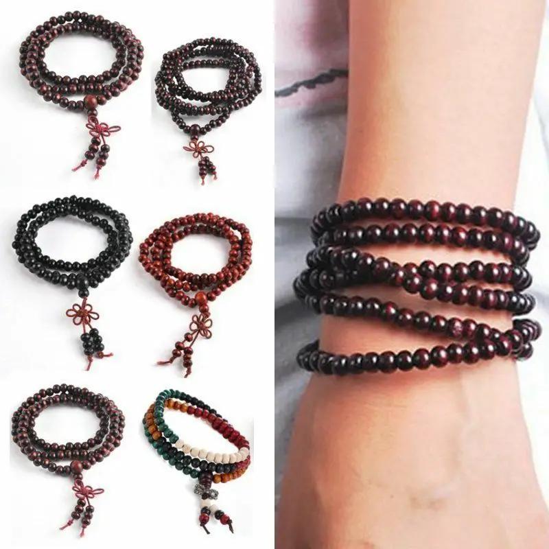 9 Styles 6mm Natural Sandalwood Buddhist Buddha Wood Prayer Beaded Knot Black Ebony Unisex Men Bracelets & Bangles for Women
