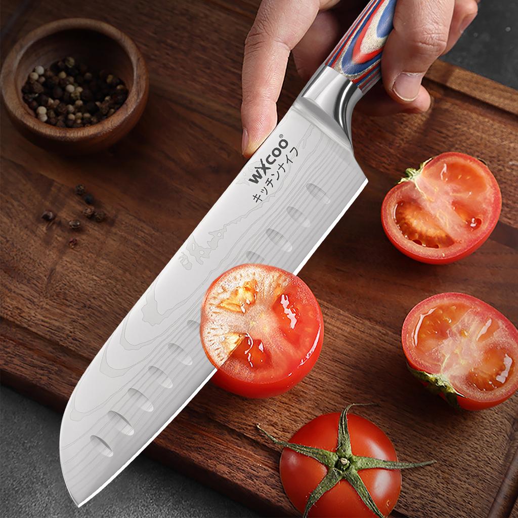 Professional Japanese Knives Kitchen Santoku Knife Damascus Pattern Chef Knife Vegetable Cutter Knife Slicing Knife