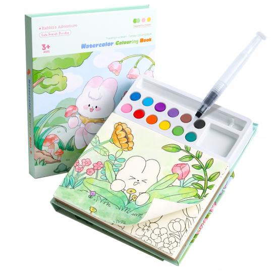 Aquarellmalbuch für Kinder mit vorgedruckten Pigmenten, kleckerfreier DIY-Malblock, pädagogische Kunstaktivität für Reisen und Geburtstagsgeschenk