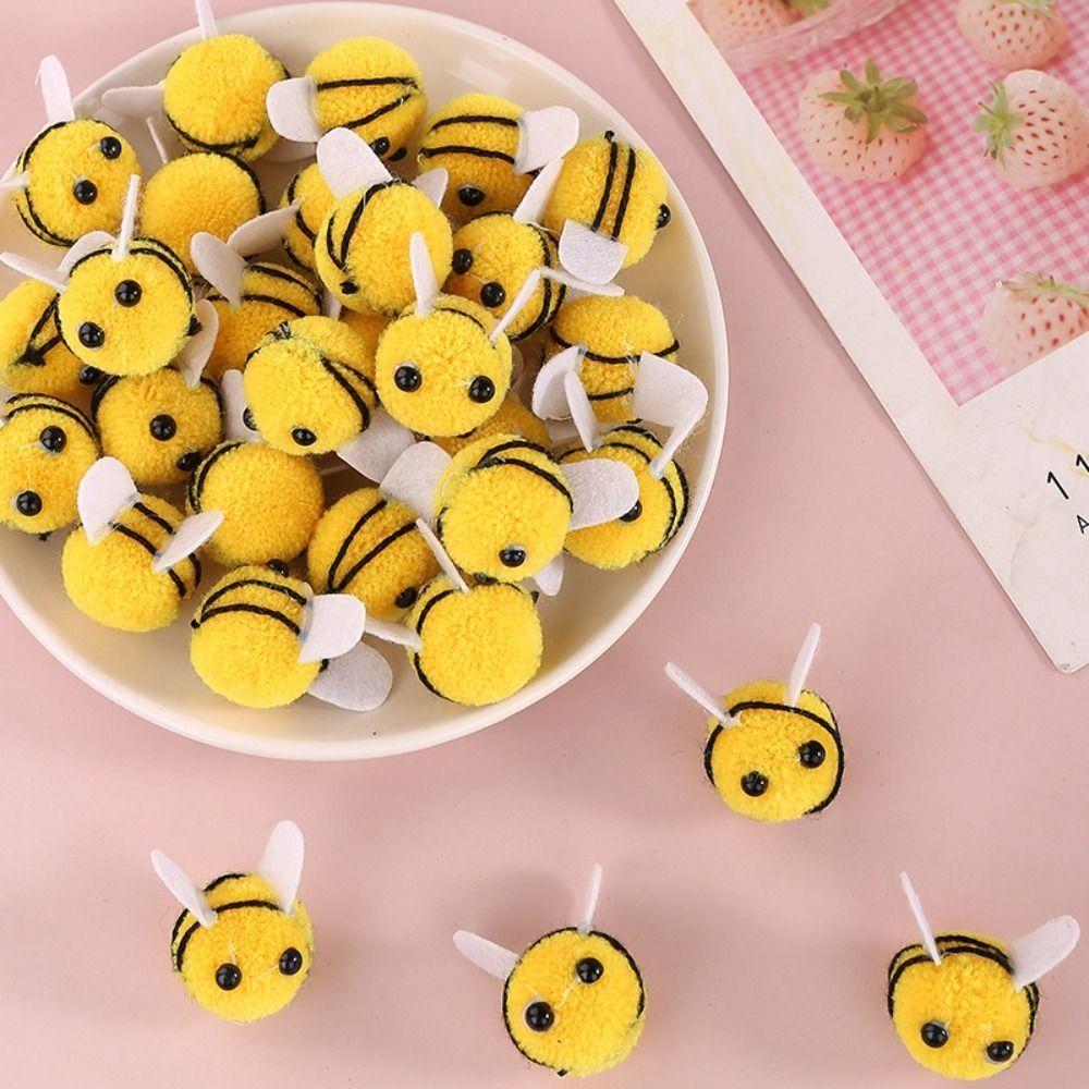 10pcs Handwork Yellow Wool Felt Little Bee Felt Ball Creative Artificial Bees Crafts Cute Mini Bee Clothing Decor