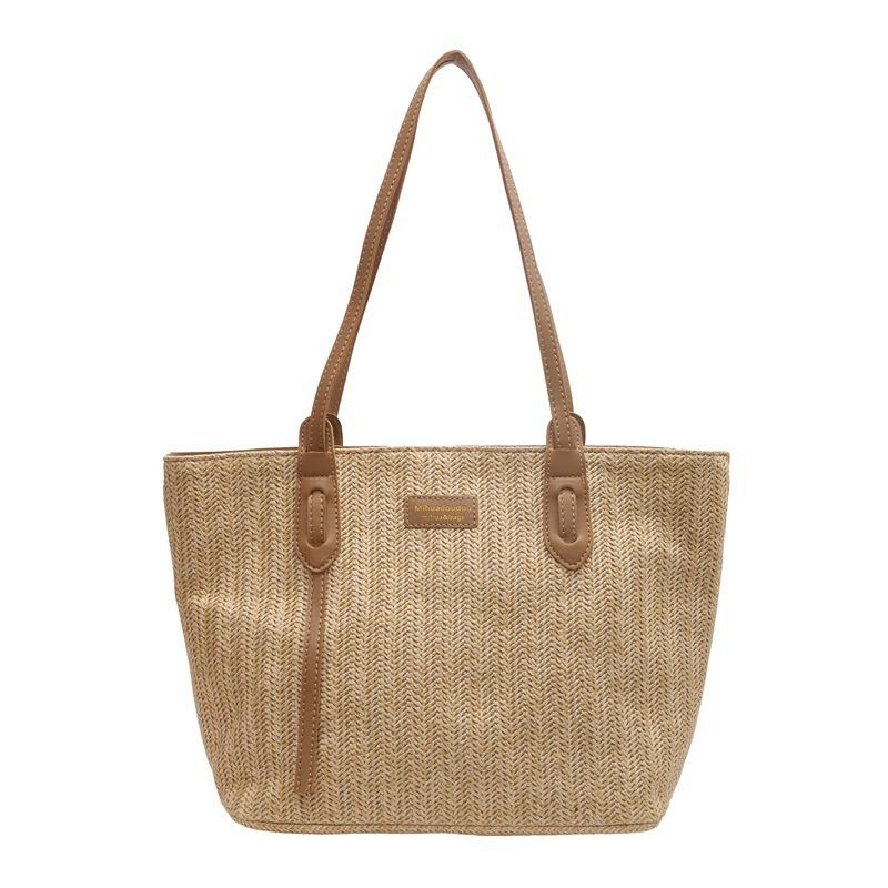 Students Carry Large-capacity Bags In Class Women's Simple Leisure Commuter Tote Bag Summer Woven Shoulder Bag