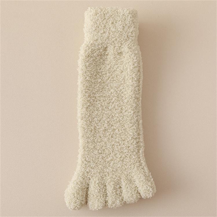 Womens Fuzzy Plush Slipper Socks Warm Coral Fleece Solid Color Five Finger Socks