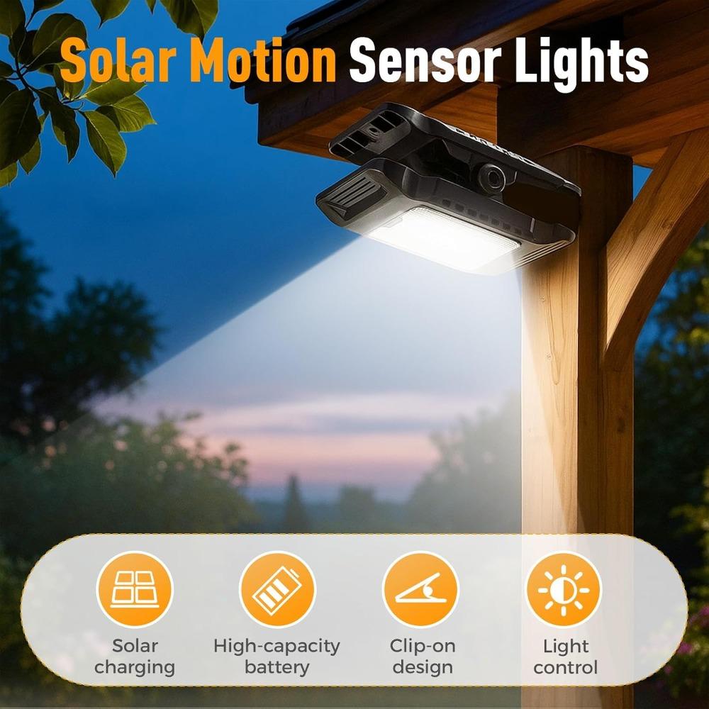 Solar Clip Light with Motion Sensor, 2026 New Portable Outdoor LED Light for Camping, Adjustable Clip On LED Light, Multifunctional Clip Lamp