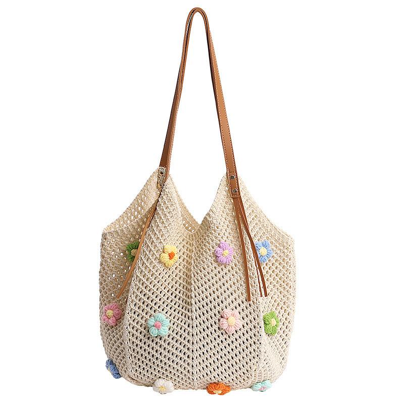 Cotton Beach Vacation Tote Bag With Open Top And Large Capacity For Casual Travel
