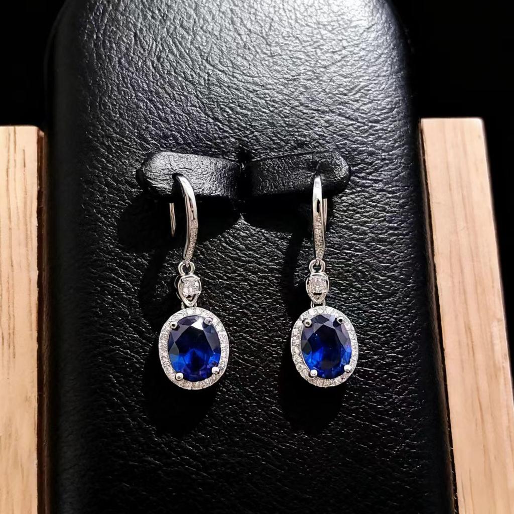 Fashion Jewelry Earrings Imitation 8 * 10 Coconut Round Ruby Sapphire Long Earrings Pigeon Egg High Carbon Diamond Earrings