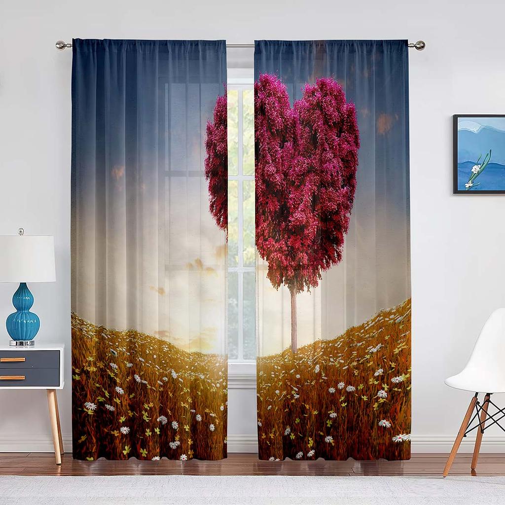 Heißes Pink Liebesherzen Transparenter Voile Vorhang Mädchen Prinzessin Niedlich Modern Minimalistisch Tüll Vorhänge für Wohnzimmer Schlafzimmer Küche