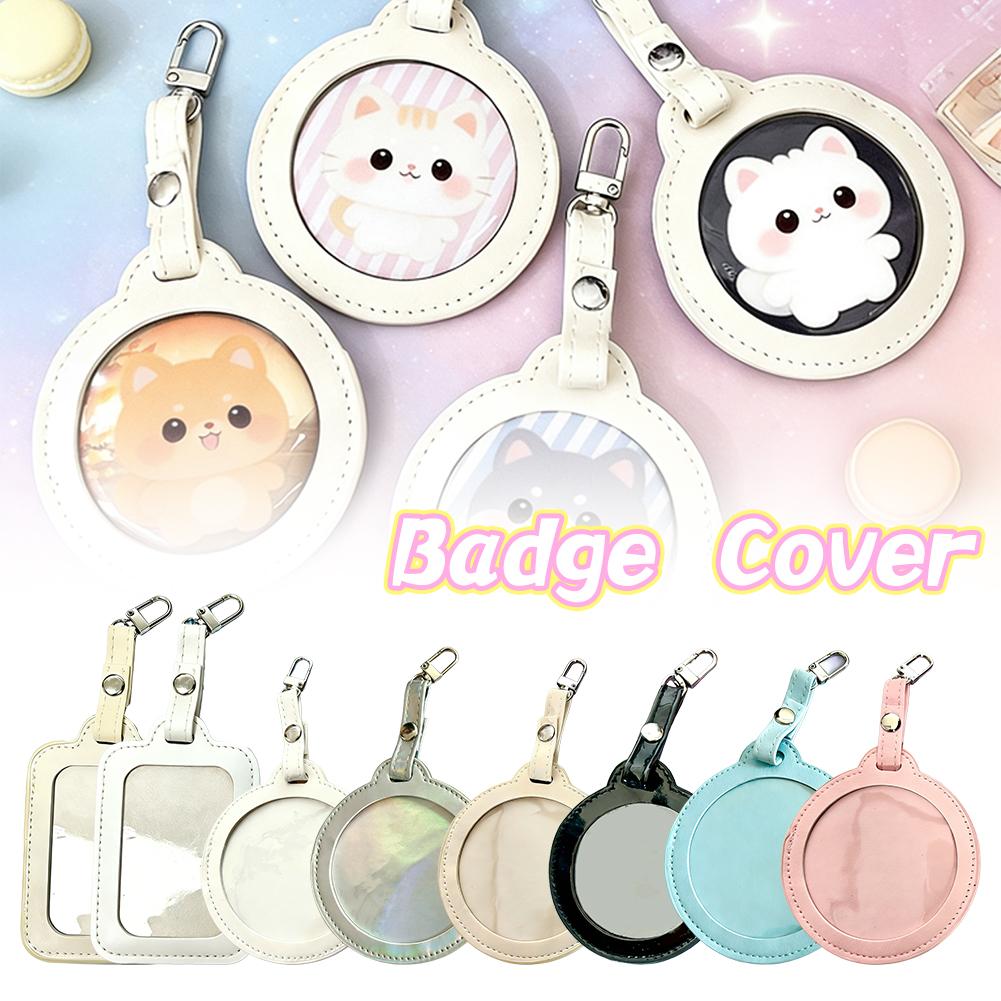 Premium PU Badge Holder 75mm Collector Case with Clear Window And Metal Clasp for Anime Character Pins Keychain Lanyard Display