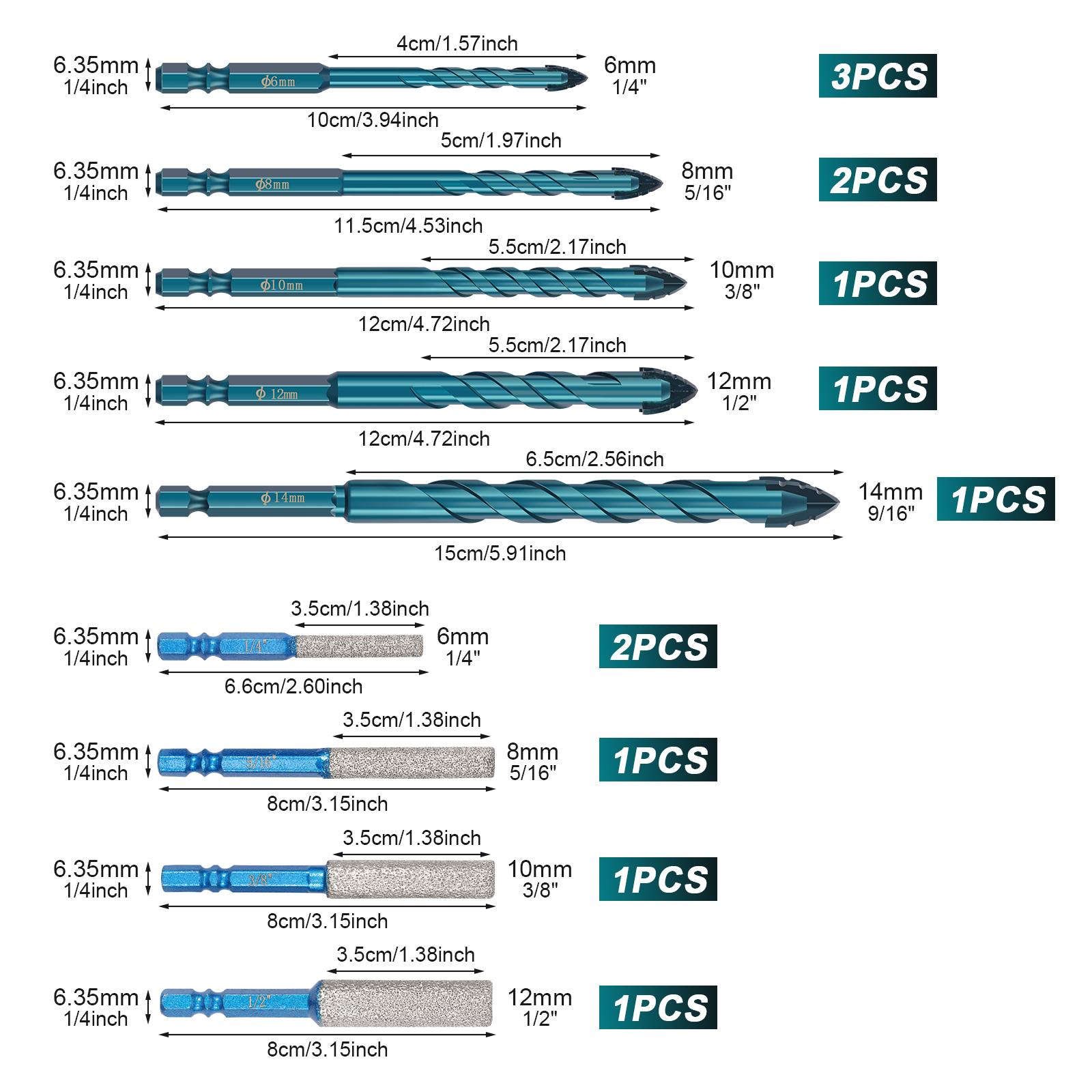 

13PCS Four-edge Serrated Drill Bit Set For Drilling Holes In Glass Tiles Walls Concrete 6-14mm Sawtooth Drill Bit Set Tools