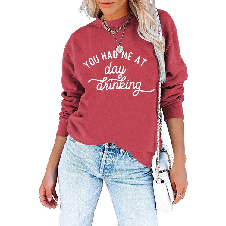 European & American Style Loose Fit Long Sleeve Printed Round Neck Hoodie