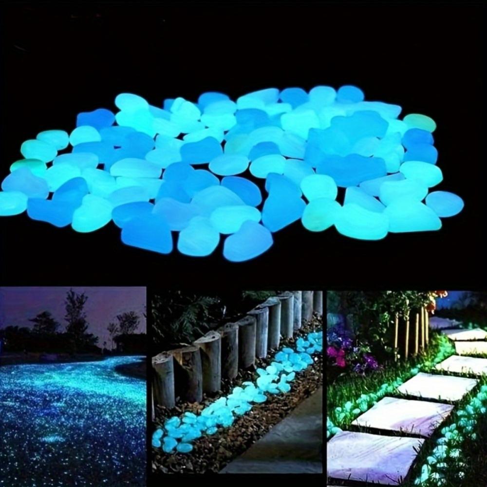 Glow In the Dark Pebbles - Blue Solar-Powered Garden Pathway Stones, Non-Toxic Luminous Plastic Rocks for Landscape Decoration