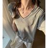Women V Neck Loose Oversized Dropped Shoulder Short Sleeve Solid Casual Basic T Shirt