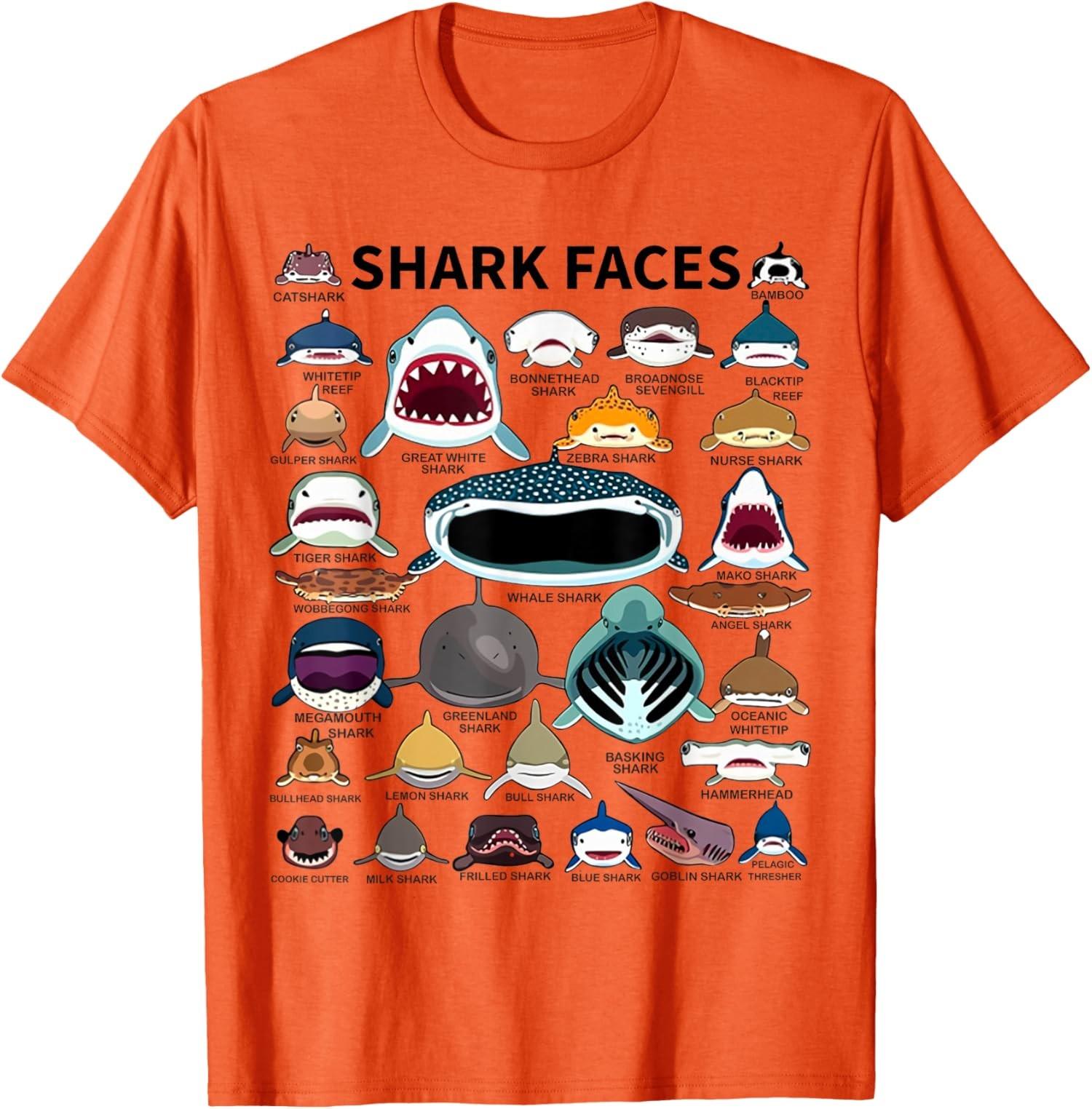 Shark Faces Type Of Shark Cute Present Funny Love T-Shirt S разноцветный