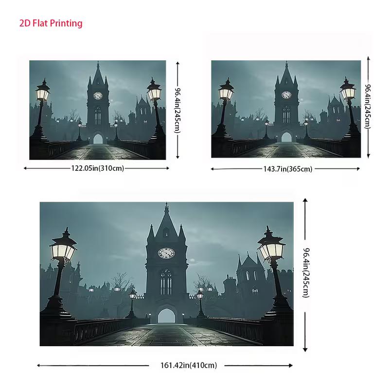 2D Victorian Dark City Backdrop 2D Clock Tower Street Lamp Photo Background for Photo Booth Props