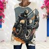 Women Plus Size Round Neck Long Sleeve Cartoon Excavator Printed Loose Longline T Shirt With Pockets
