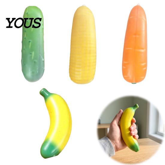 Educational Play Food for Kids Simulation Vegetable Squeeze Toy, Realistic Cucumber Corn Carrot Banana Fidget Toys Stress Interactive Dolls Relief And