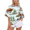 Women Loose Fit Polo Collar Shirt Casual Short Sleeve Top Soft Fabric Printed Blouse Relaxed Fit for Daily Wear Office School Travel