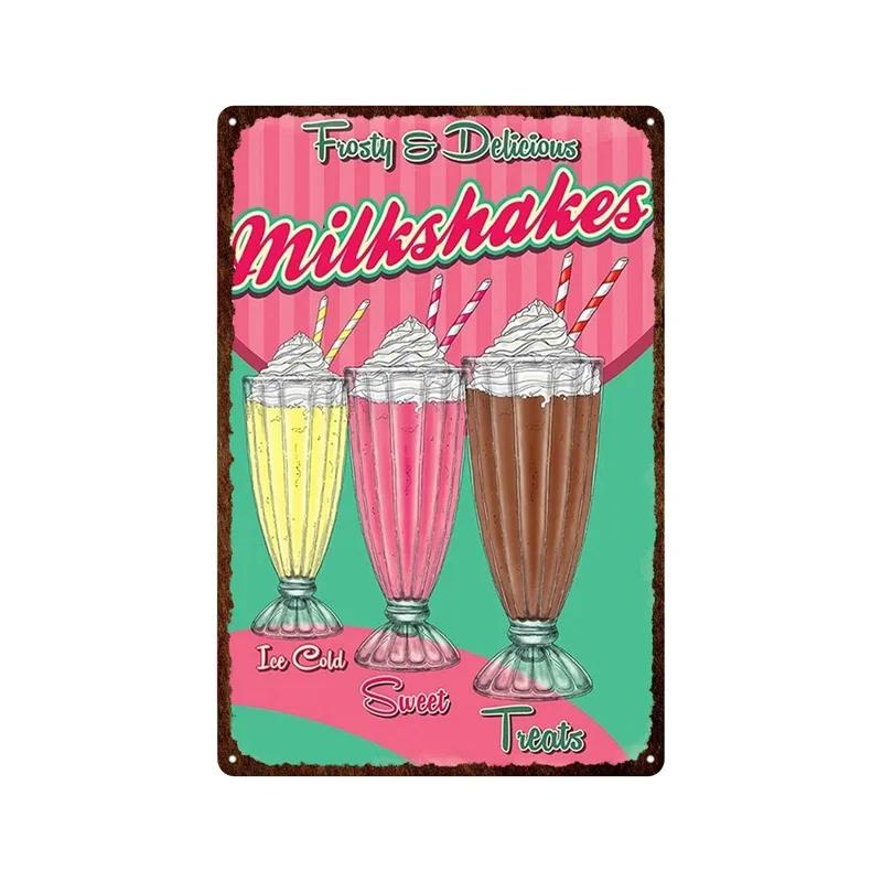 Metal Plate Tasty Cute Ice Cream Sundaes Milk Shake Painting Iron Tin Sign Wall Art Pictures For Kitchen Dessert Shop Home De