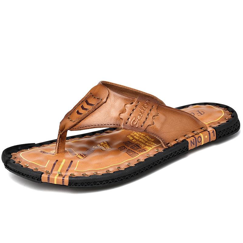 

Men s shoes first layer cowhide slippers men s summer new one-word drag outdoor fashion men s sandals wear large size shoes 44