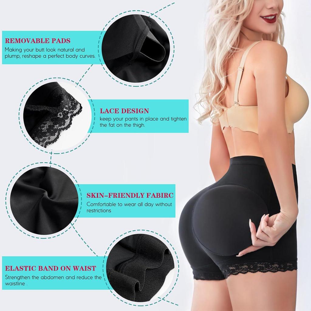 Body Shaping Sports Shorts with Butt Pads & Lace Trim