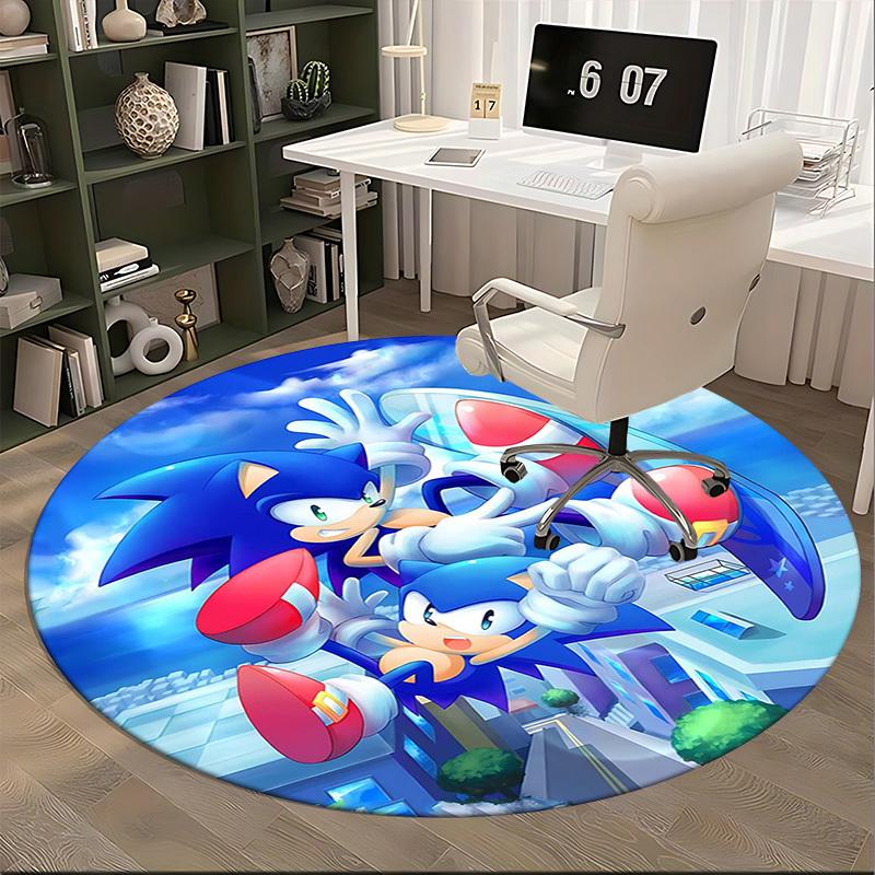 1pc Sonic the Hedgehog Anime Cartoon Design Round Carpet  Office Chair Mat, NonSlip Rug for Home Decor, Living Room, Bedroom, Game Room