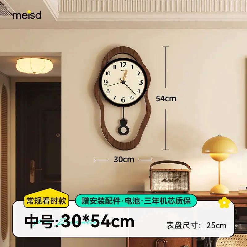 Restaurant Art Retro Wooden Wall Clock Modern Design Swingable Clock for Living Room Decoration Home Decor Silent Clock