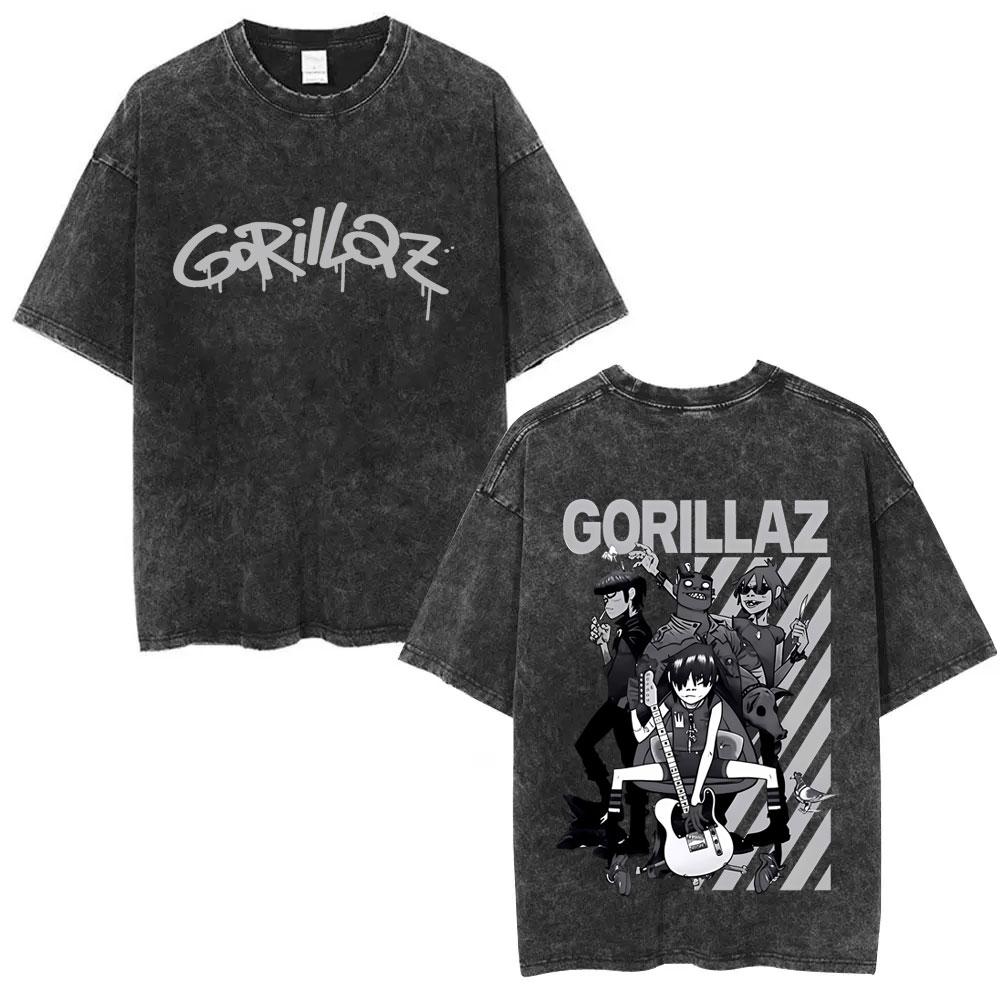 Washed Vintage Rock Band Gorillaz The Now Now Album Graphic Tshirts Men Women Clothing Hip Hop Punk Oversized Crewneck T Shirts
