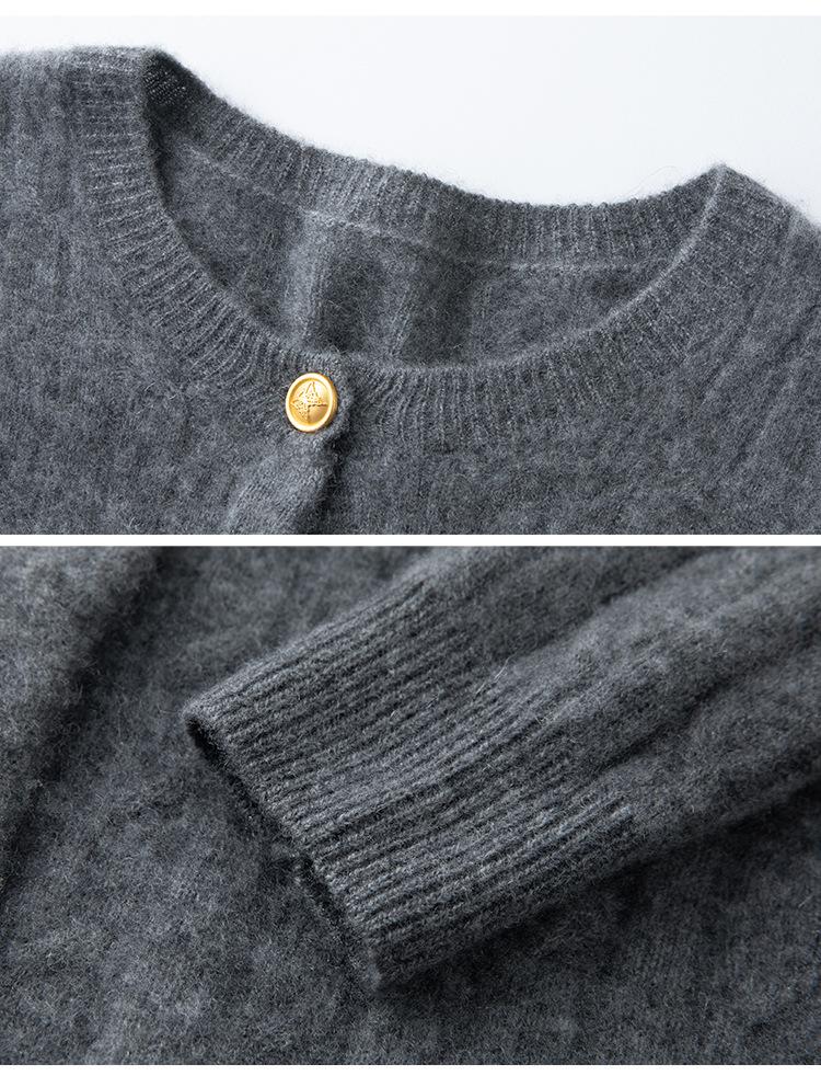 100% Pure Cashmere Women's Round Neck Loose Cable Knit Cardigan - Versatile & Casual for Autumn/Winter