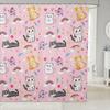 Cute Floral Cat Shower Curtain Cartoon Pet Animal Fabric Shower Curtain Colorful Kitten Flowers Bathroom Curtains Romantic