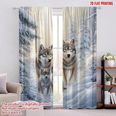 2pcs,2D Plane Printing Curtains Roller Blinds Winter Wolf Family Durable Polyester (without Rod) All Seasons Ldeal for Bedroom,
