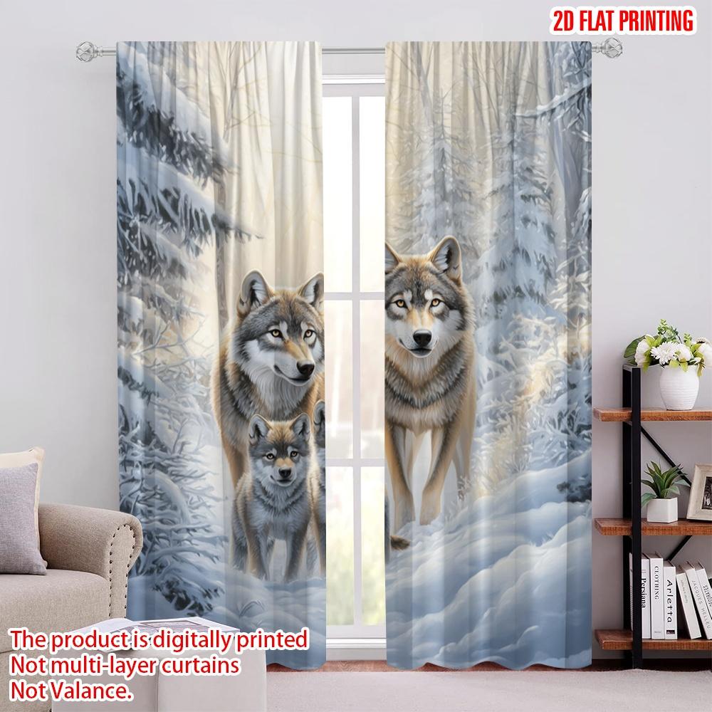 

2pcs,2D plane printing Curtains Roller Blinds Winter Wolf Family Durable Polyester (without rod) All Seasons Ldeal for Bedroom, 52.50 × 116.00 cm 2 pcs