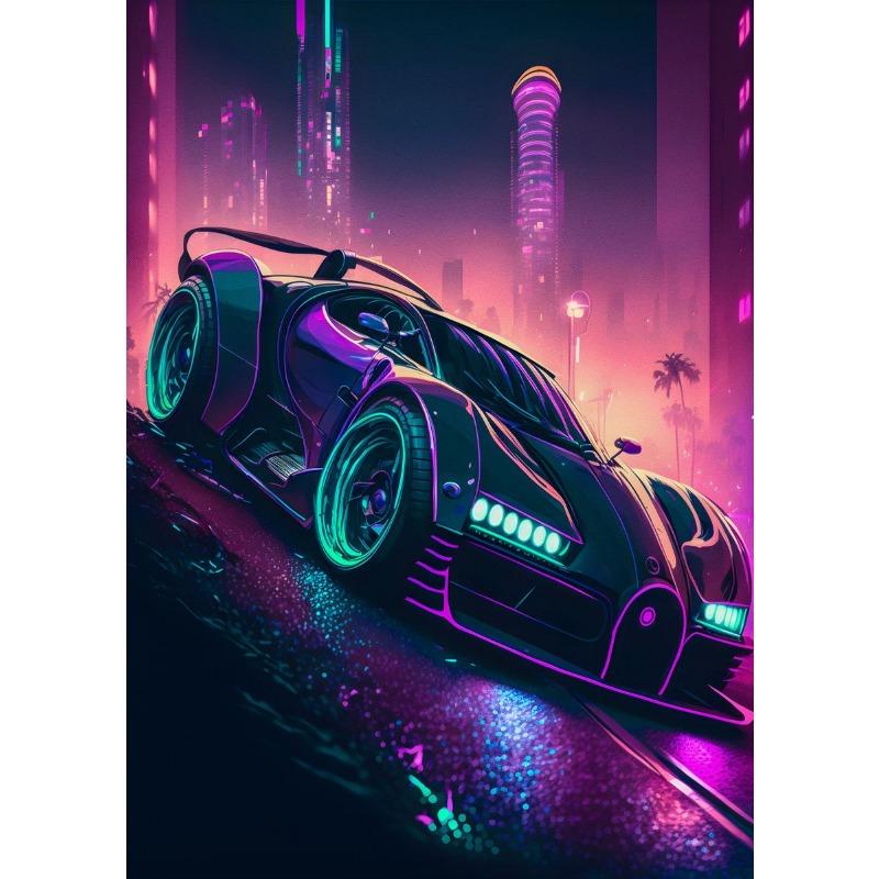 Modern Cars Vintage Sport Neon Car Gold Night Painting and Prints Canvas Poster Wall Art Pictures for Living Room Decor Cuadros