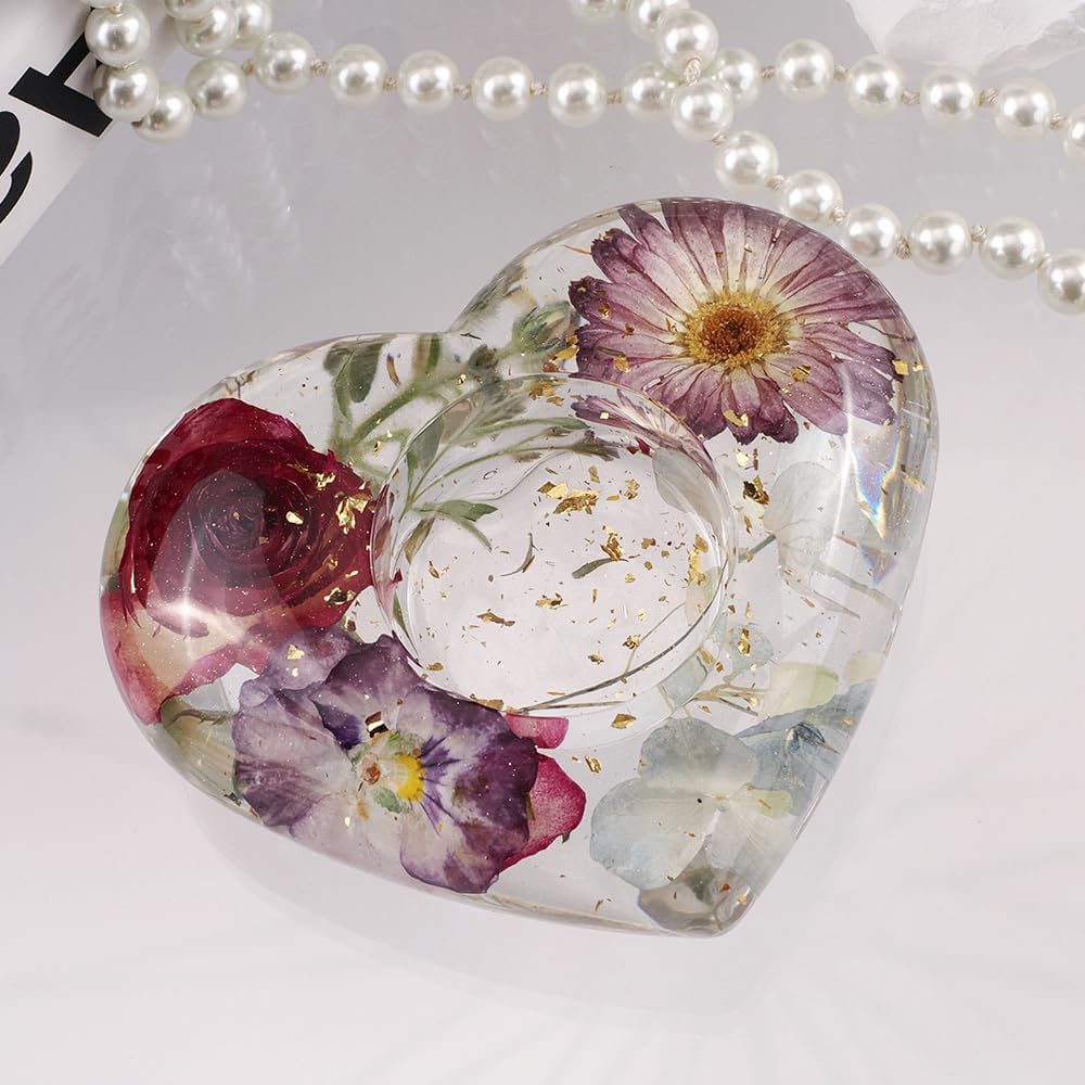 2 Pcs Heart Shaped Candle Holders Epoxy Mold DIY Candlestick Resin Casting Silicone Tealight Mold for Trinket Container Art Craft Making Home Decor,