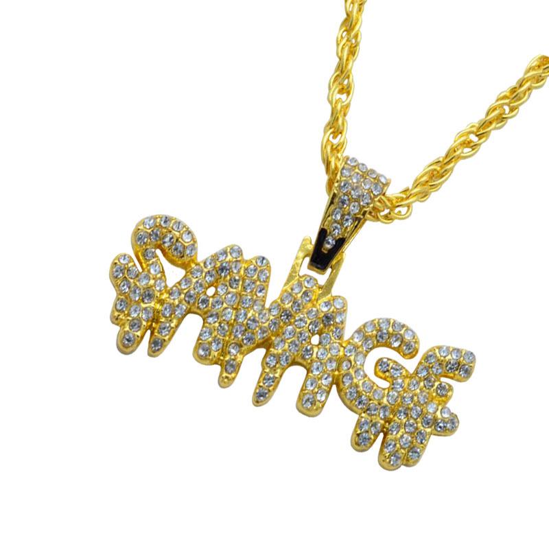 SAVADF Hip Hop Full Diamond Letter Pendant Necklace for Men K1133