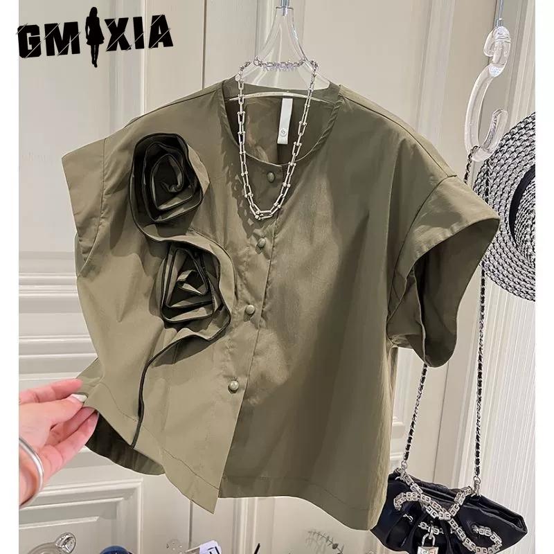 

GMXIA Женские модные повседневные однотонные рубашки-поло с короткими рукавами и принтом, блузки и рубашки M белый