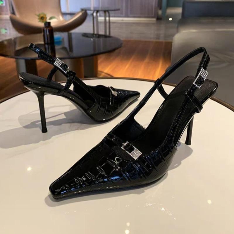 

Baotou Sandals Women s New Temperament Fashion Stitch Heel Back Empty One Strap Anti-slip Wear-resistant High Heels 35 чёрный