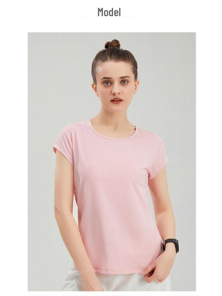 Women's Breathable Summer Sports T-Shirt - Moisture-Wicking, Round Neck, Short Sleeve, Dance & Fitness Style