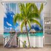 Tende da Doccia con Vista sull'Oceano Spiaggia dell'Isola Alberi di Cocco Hawaii Paesaggio Naturale Tessuto da Appendere alla Parete di Casa Decorazione per Tende da Bagno