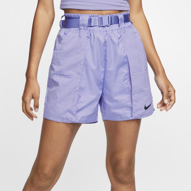 Nike Sportswear Swoosh Woven Belted Polyester Summer Shorts Women Bottoms Light-Thistle-Purple CJ3808-569