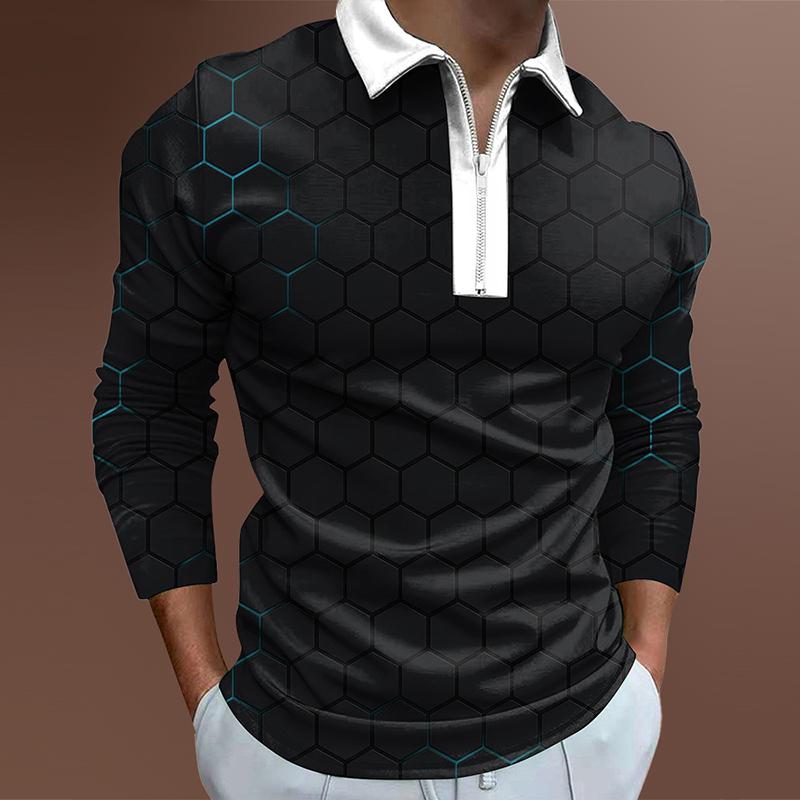 

Весна Осень Мужская Одежда Длинный Рукав 3D Цифровой Принт Спортивная Молния Поло Рубашка 5XL