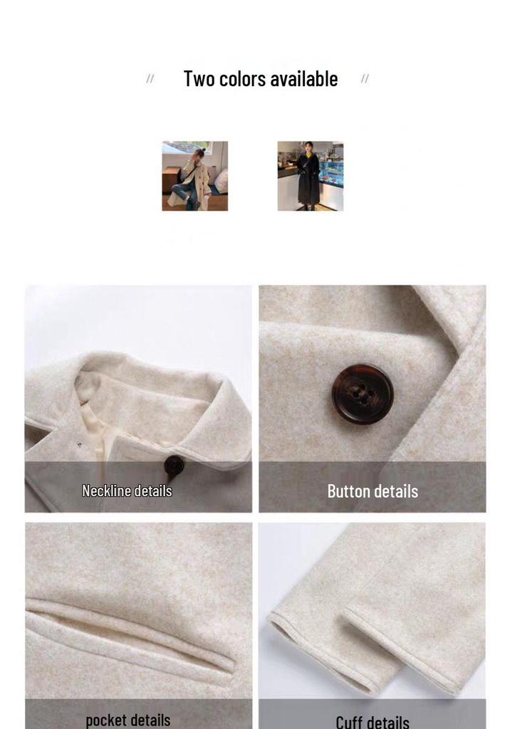 Korean Oat-Colored Wool Coat - Women's Mid-Length Loose Fit, Autumn/Winter Versatile Outerwear