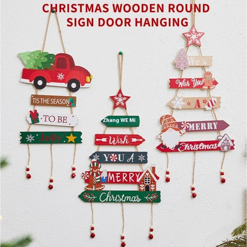 Colorful Christmas Hanging Pendant Wooden Crafts Xmas Tree Wall Ornament Christmas Party Scene Props Decoration Gift