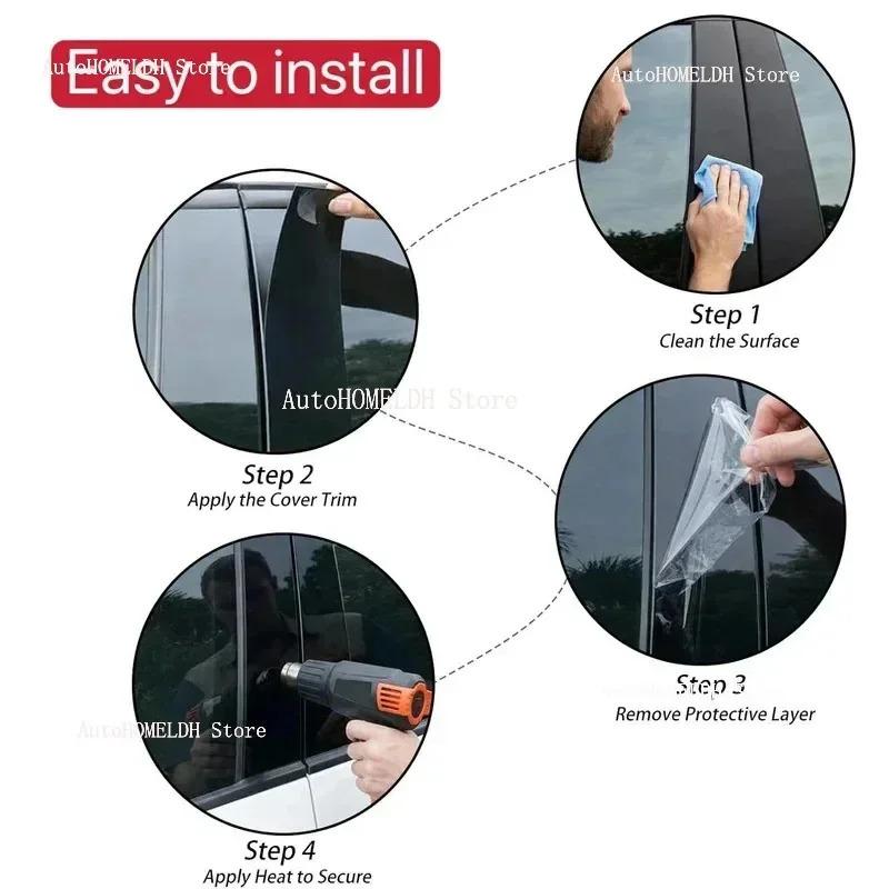 6PCS Glossy Black Carbon Pillar Posts Fit For Dodge PT Cruiser 2000-2010 2011 2012Car Door Window Column BC Trim Sticker Cover