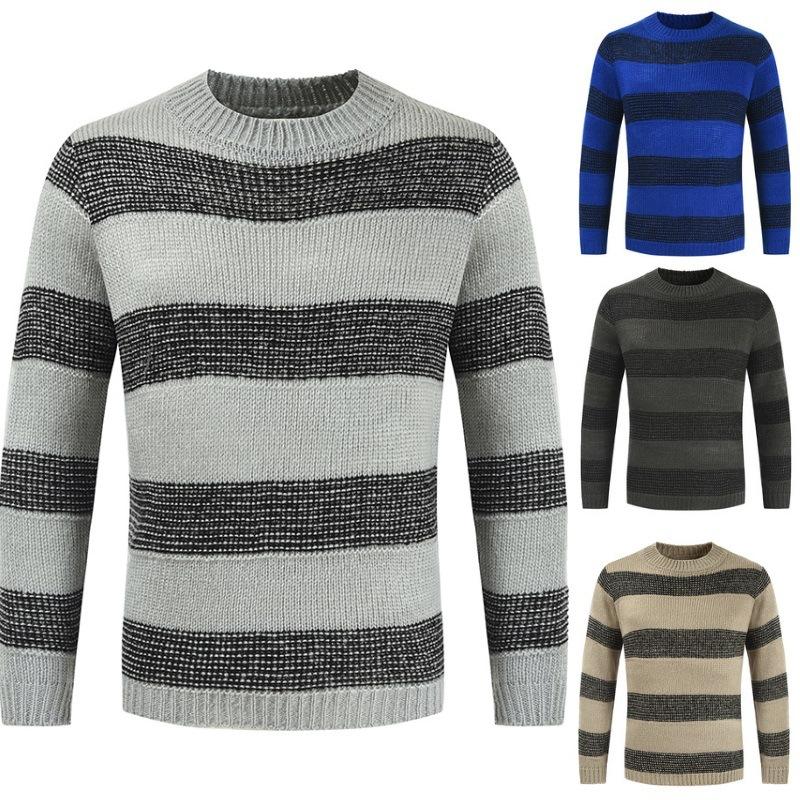 Herren-Pullover mit Rundhalsausschnitt, langärmelig, grobes Zopfmuster