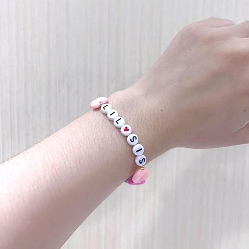 2Pcs Colorful Bead Sister Handchain Set Lettered Bangles Handcrafted Heart Bracelets for Siblings Friendship Bangle