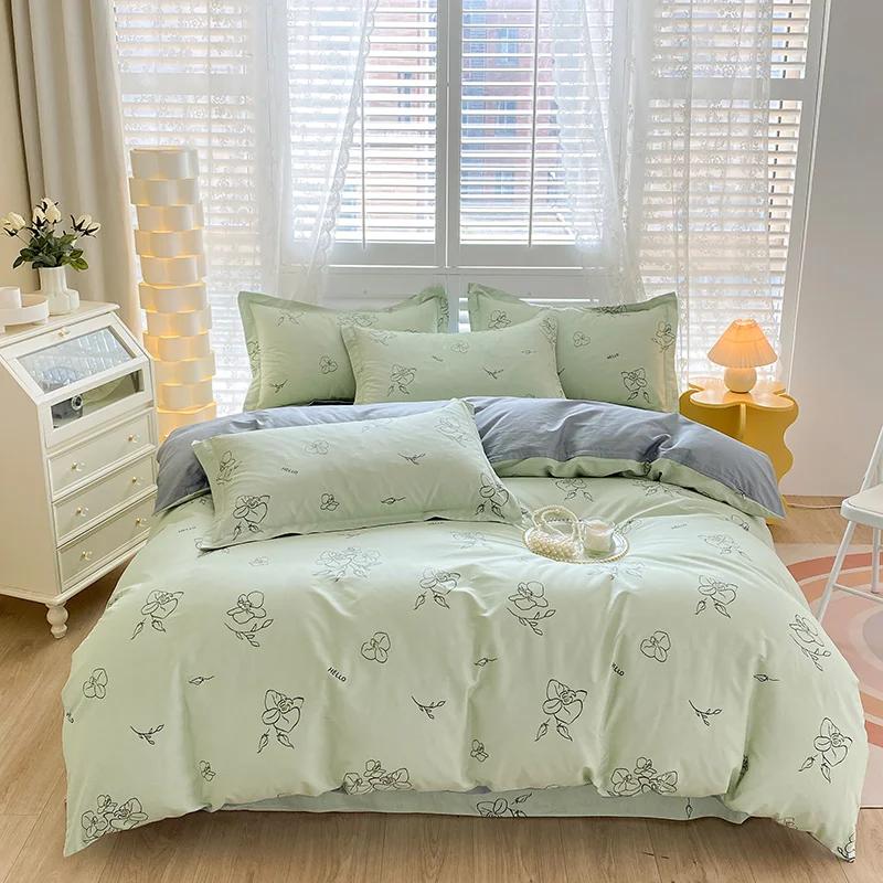 Conjunto de capa de edredom com estampa de folhas verdes-limão, 3 peças, conjunto de cama de algodão, macio, confortável, edredom e fronhas