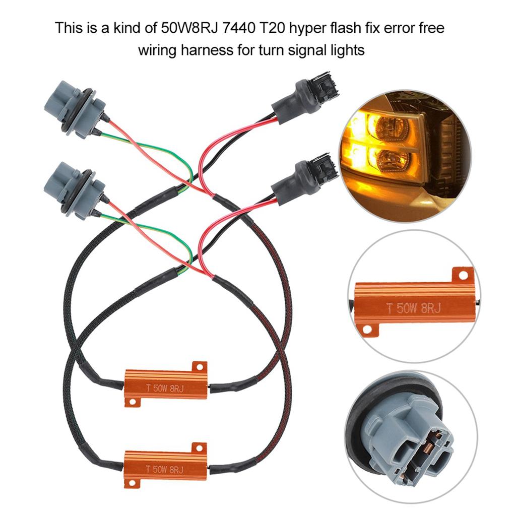 7440 T20 50W8RJ Hyper Flash Fix Hatasız Kablolama Adaptörleri LED Sinyal Lambaları İçin