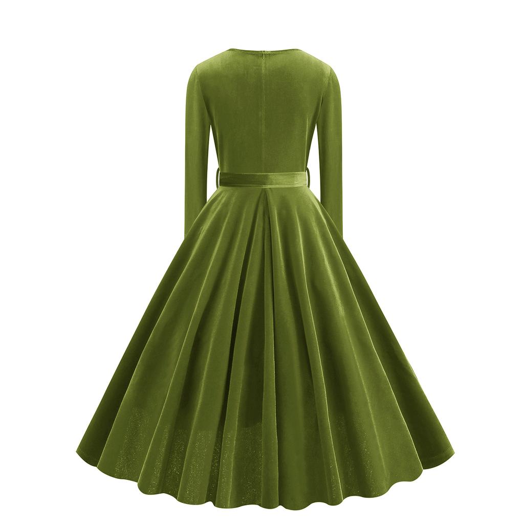 Damska codzienna moda Dekolt w serek Długi rękaw Retro świąteczny nadruk Sukienka retro