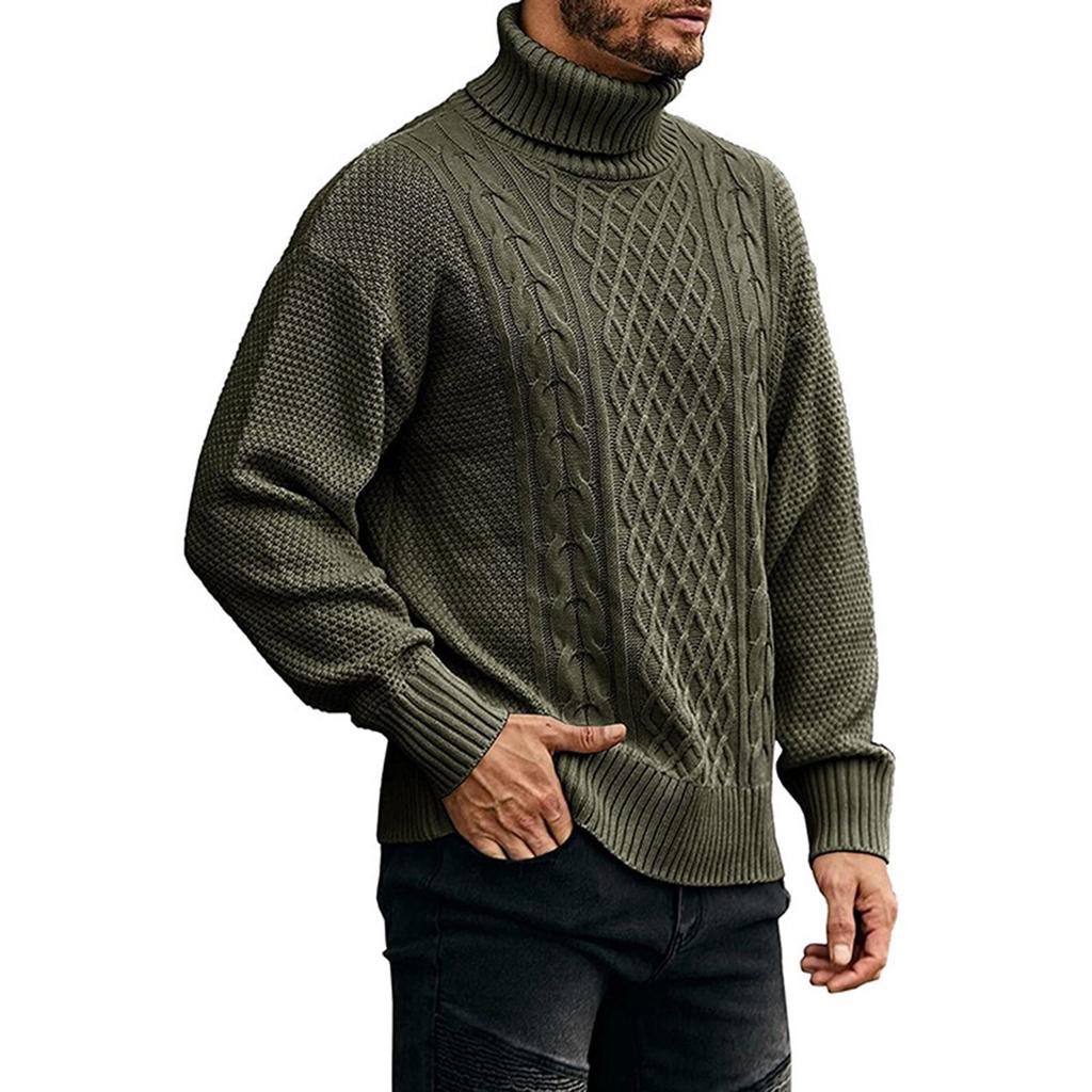Mens Turtleneck Sweater Pullover Twisted Pattern Casual Loose Fit Thick Winter Long Sleeve Cable Knit Sweaters