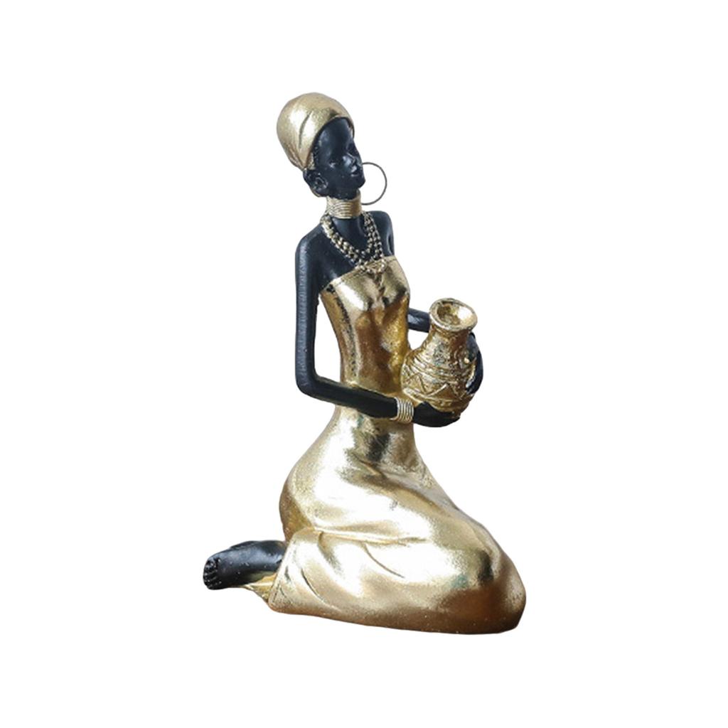 African Woman Sculpture Resin Black Woman Figurines for Unique Home Decoration